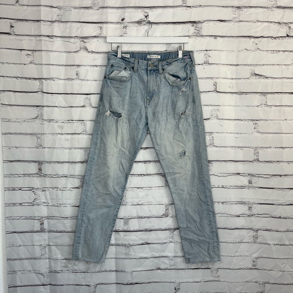 Pacsun Slim Taper Jeans Light Wash Raw Hem Distressed Mid Rise Women’s 30X30 Y2K